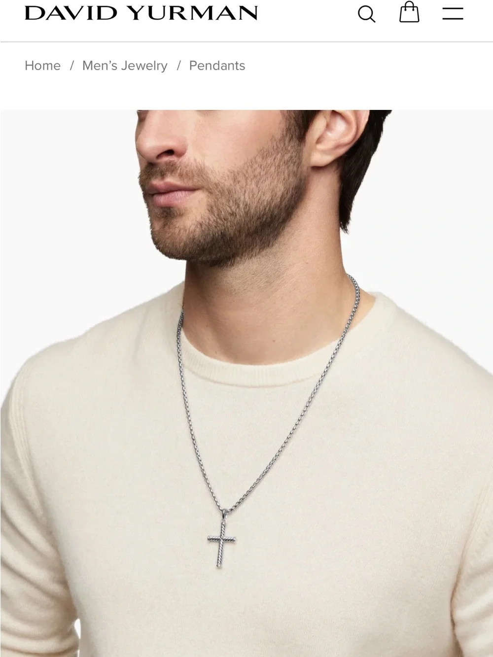 David Yurman Sterling Silver Cable Cross Pendant